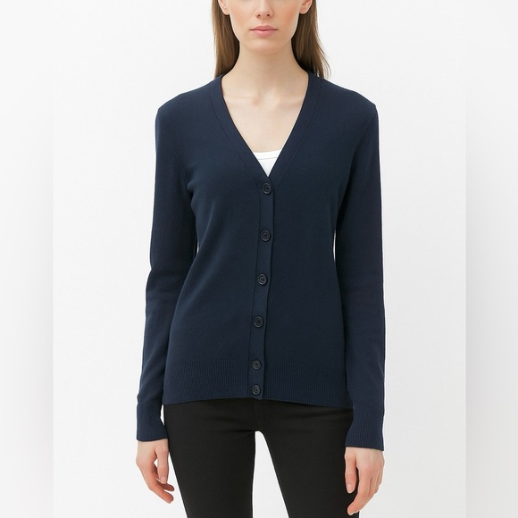 Armani Exchange wool blend button up cardigan in navy blue - Picture 1 of 9